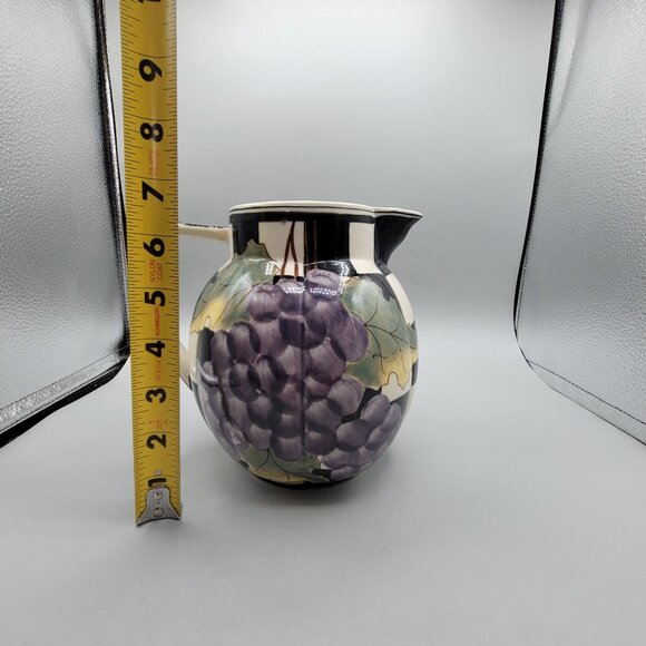 Laura Ashley Grapefields Ceramic Pitcher Hand Painted Checkered - Picture 9 of 9